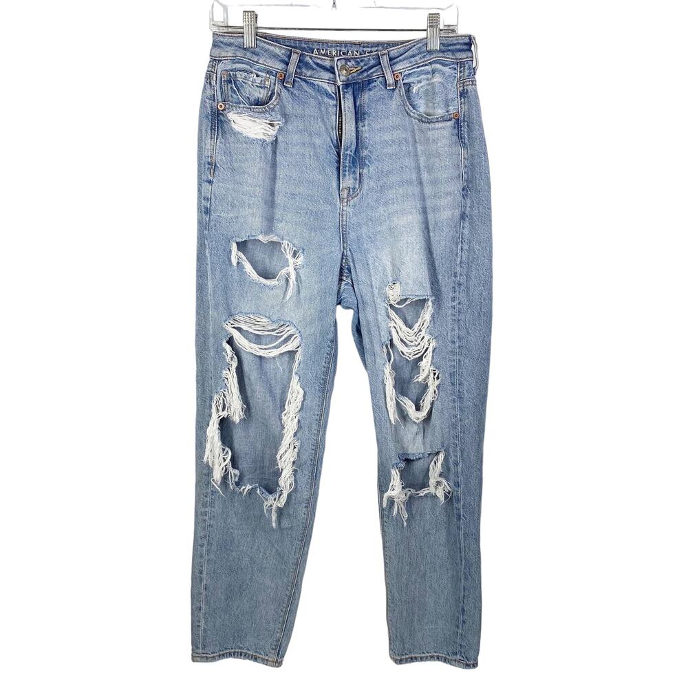 American Eagle Outfitters Hi Rise Mom Jeans Distressed Destroyed Size 8